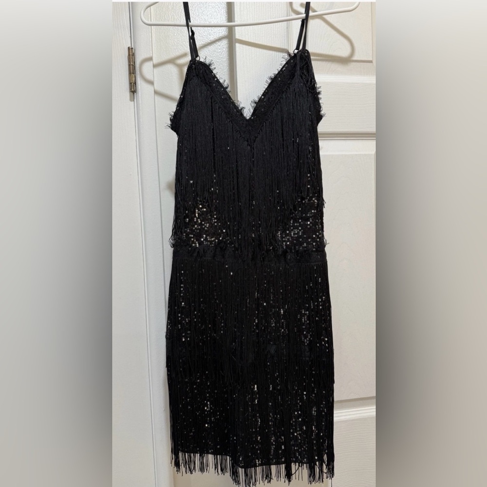 SHEIN Black Fringe Sequin Cocktail Dress vintage , 1920s gatsby